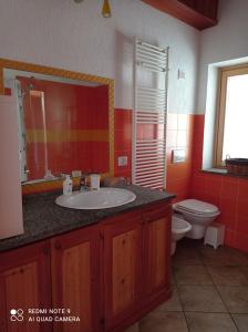 a bathroom with a sink and a toilet and a mirror at Torrent du Chateau casa vacanze in Aosta