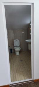 a bathroom with a toilet and a sink at АПАРТАМЕНТ АРГАНТОНЕ in Sinemorets +5 photos