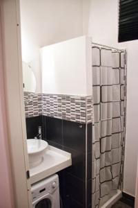 uma casa de banho com um lavatório e um espelho em Carducci green - Appartamento monolocale em Turim