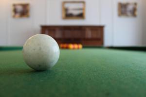 a white cue ball on a pool table at Bryn Noddfa in Morfa Nefyn