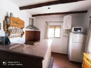 eine Küche mit einer Theke und einem Kühlschrank in der Unterkunft Casa Rural Bellavista Ronda in Ronda