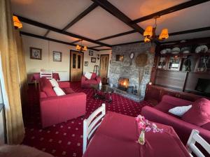 a living room with pink furniture and a fireplace at Ard Einne House Bed & Breakfast in Inis Mor