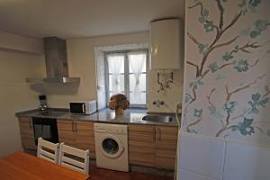 a kitchen with a sink and a washing machine at AL SON DE LAS OLAS in Lastres