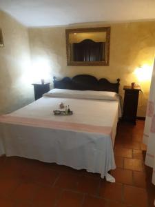 a bedroom with a large bed with a mirror on the wall at Angelo e Arcangela in Telti