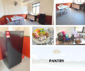 a collage of photos of an office with a refrigerator and a table at Adina Homestay Langkawi ~Spacious Homestay~ in Kuah