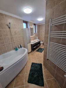 a large bathroom with a tub and a sink at Vila Matei in Otopeni