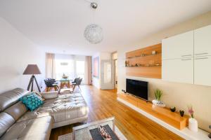 a living room with a couch and a television at Komfort Deluxe in Ludwigshafen am Rhein
