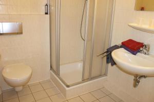 グレーミッツにある"Pappelhof - Whg 6"のバスルーム(シャワー、トイレ、シンク付)