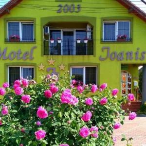 a green building with flowers in front of it at Motel Ioanis in Mîndruloc +27 photos