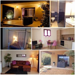 a collage of pictures of a living room and a kitchen at Appartement Caroline in Sotta