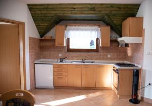 une cuisine avec un évier et une cuisinière dans l'établissement Vineyard Cottage Brodaric, à Metlika 14 autres photos