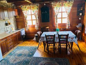 kuchnia ze stołem i krzesłami w pokoju w obiekcie House for rent Mrežnica w mieście Duga Resa