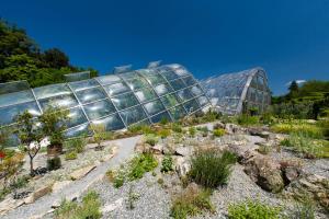 a conservatory with plants in front of a building at Hotel Drei Raben in Graz