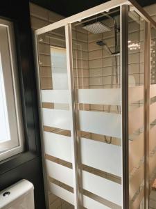 una ducha de cristal en un baño con inodoro en La Villa del Karting, en El Teso 73 fotos más