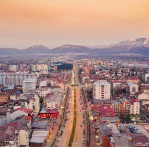 an aerial view of a city with traffic at Tetovo Apartment Superb Location in Tetovo