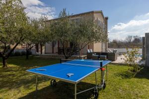 a ping pong table in the backyard of a house at Villa Arbareto with heated swimming pool in Srinjine