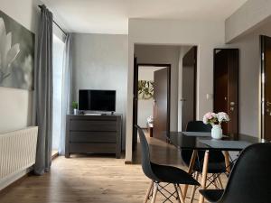 TV a/nebo společenská místnost v ubytování Prywatne apartamenty z widokiem na Port lub Zamek Krzyżacki
