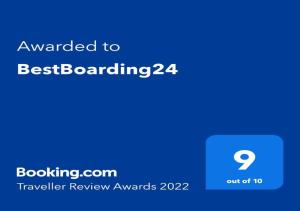 Certifikát, hodnocení, plakát nebo jiný dokument vystavený v ubytování BestBoarding24