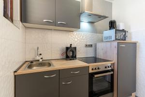 a kitchen with a sink and a stainless steel refrigerator at Apartment Brđanović in Cres