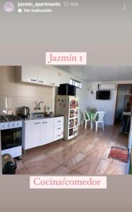a kitchen with a stove and a refrigerator at jazmin1 in Colonia del Sacramento