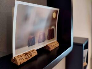 una pantalla de rocas en una vitrina en Chaleureux appartement à deux pas du centre-ville de Castillon, de la Dordogne et proche Saint-Emilion, en Castillon-la-Bataille