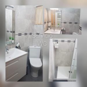 a bathroom with a toilet and a sink and a shower at Apartamentos Jose in Playa de San Juan
