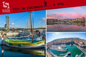 a collage of photos with boats in a harbor at L'Aparté H24,Cosy,Port,Plage,Wifi,Netflix in La Seyne-sur-Mer