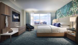 um quarto de hotel com uma cama e uma janela em Harrah's Resort Atlantic City Hotel & Casino em Atlantic City
