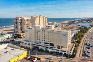 an aerial view of a city with the ocean at Ocean Key Resort by VSA Resorts in Virginia Beach