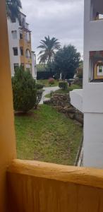 a view of a yard from a window of a building at Apartamentos Atlanterra COSTA Y SOL in Zahara de los Atunes