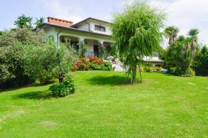 een huis met een groene tuin met een boom bij La Bouganville - Piscina e Relax in Camaiore