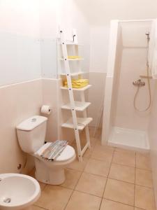 een badkamer met een toilet en een ladder erin bij Casale Praia in Letojanni