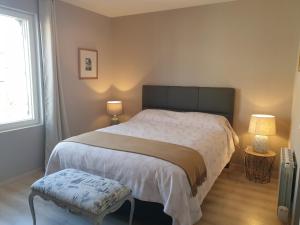 1 dormitorio con 1 cama grande y 2 lámparas en Au Clos du Bourg, en Blasimon