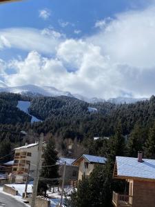 - une vue sur une montagne avec des arbres et une maison dans l'établissement chalet au pieds des pistes le cambre aze, à Bolquère-Pyrénées 2000