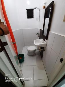 a small bathroom with a toilet and a sink at Coco Grove Pension and Beach Resort in Sindangan