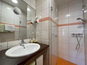 a bathroom with a sink and a shower at ROTHSEE Hotel in Allersberg +77 photos