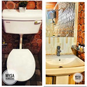 aseo blanco y lavabo en el baño en Mysa Maya Homestay, en Darjeeling