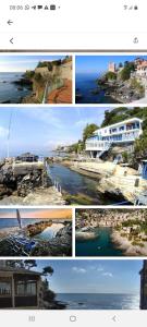 un collage di foto di una spiaggia con edifici di Appartamento con garage KATE a Genova