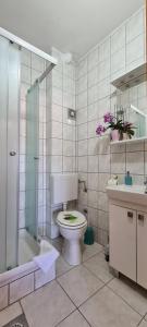 a bathroom with a toilet and a shower and a sink at Apartment Turan in Jelsa +6 photos