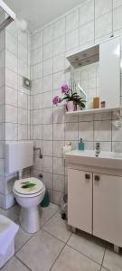 a white bathroom with a toilet and a sink at Apartment Turan in Jelsa