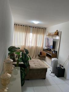 a living room with a couch and a television at Apartamento Mobiliado para seu conforto in Caruaru