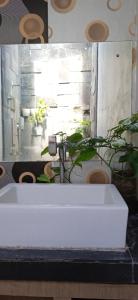 a bathroom sink with a faucet and a plant at Suburdi Guest House in Mujur