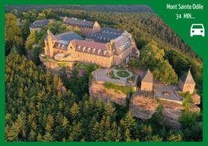 an aerial view of a large building on a mountain at Aux Plaisirs d'Alsace Centre Historique in Sélestat