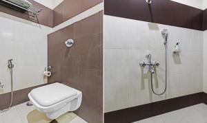 two pictures of a bathroom with a shower and a toilet at Treebo Apollo in Guwahati