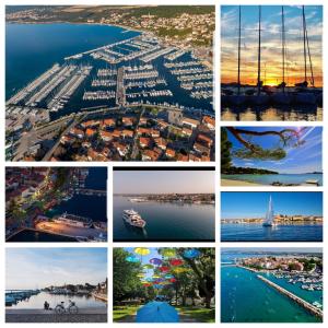 a collage of photos of a city and a harbor at Apartment Nina in Biograd na Moru