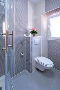 a bathroom with a toilet and a glass shower at Apartment Nina in Biograd na Moru