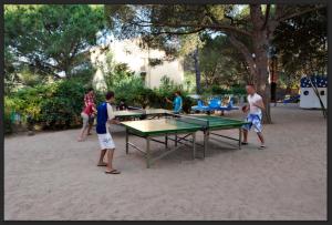 a group of people playing ping pong in a park at Camping Paduella in Calvi