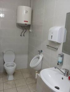 bagno con servizi igienici e lavandino di BekBro Hostel a Bishkek