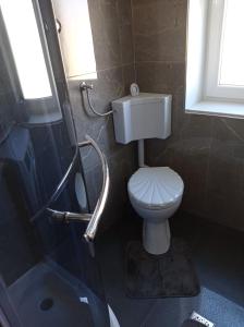a bathroom with a toilet and a shower with a window at Mimi in Šibenik