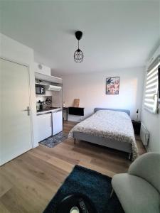 - une chambre avec un lit et un salon dans l'établissement Studio confort calme centre de Reims Boulevard de la Paix, à Reims